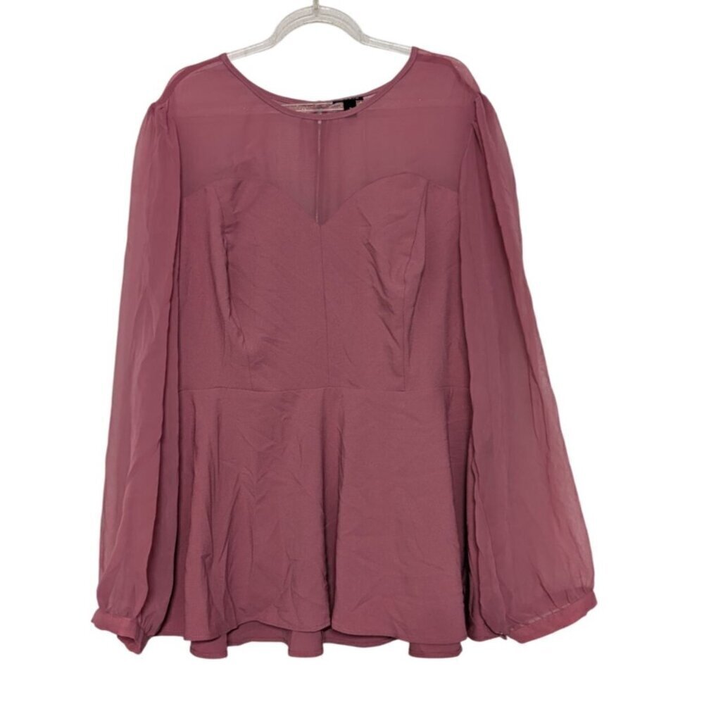 Torrid Peplum Crepe Mesh Inset Babydoll Blouse Womens Plus Size 3X Mauve Pink
